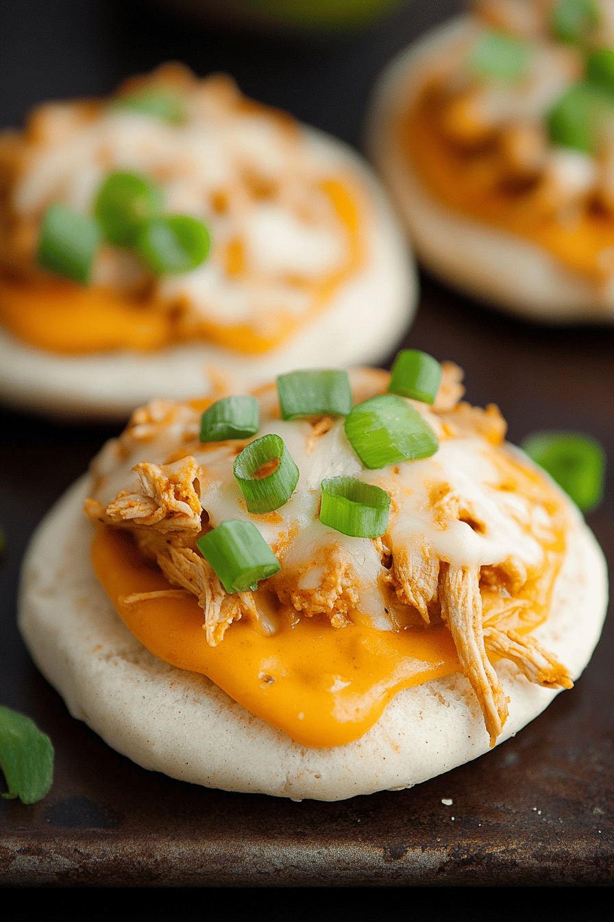 Buffalo Chicken English Muffins ingredients organized and measured on kitchen counter