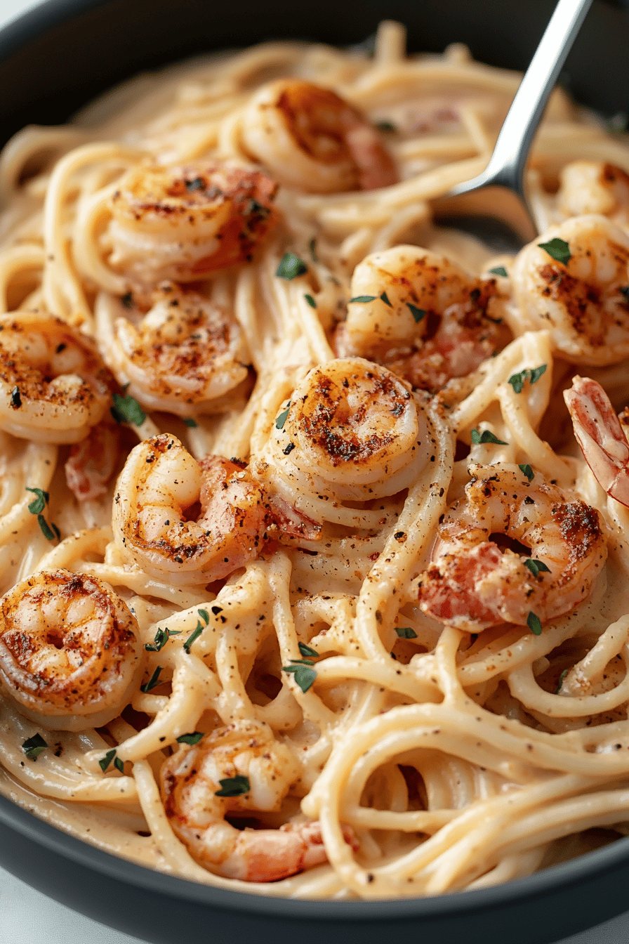 Cajun Shrimp Pasta slice on plate showing perfect texture and swirl pattern