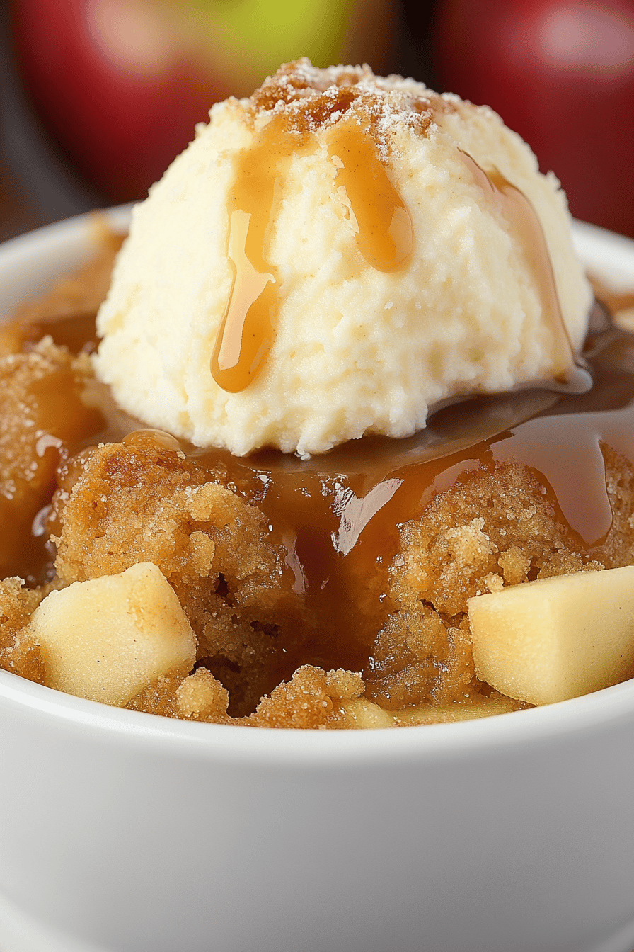 Caramel Apple Dump Cake slice on plate showing perfect texture and swirl pattern
