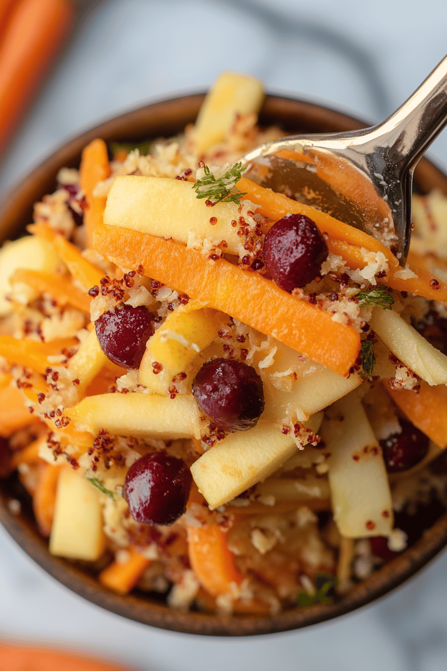 Carrot Apple Salad ingredients organized and measured on kitchen counter