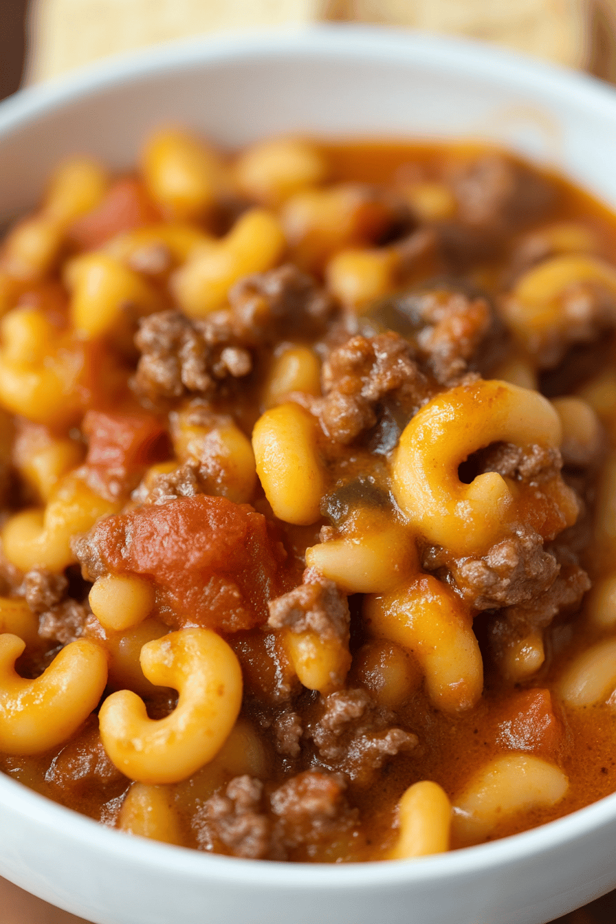 Cheesy Beef Goulash slice on plate showing perfect texture and swirl pattern