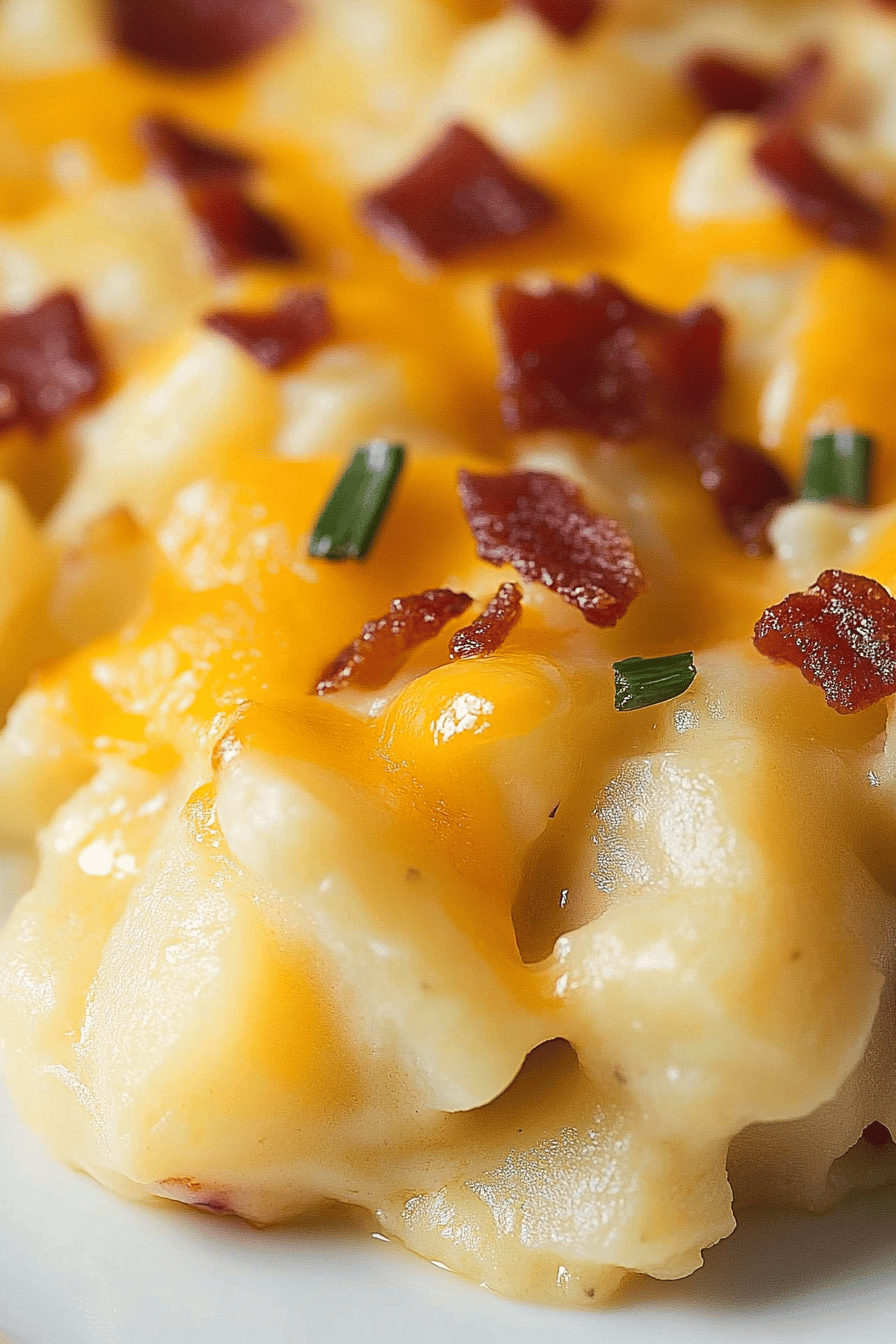 Cheesy Potato Casserole slice on plate showing perfect texture and swirl pattern