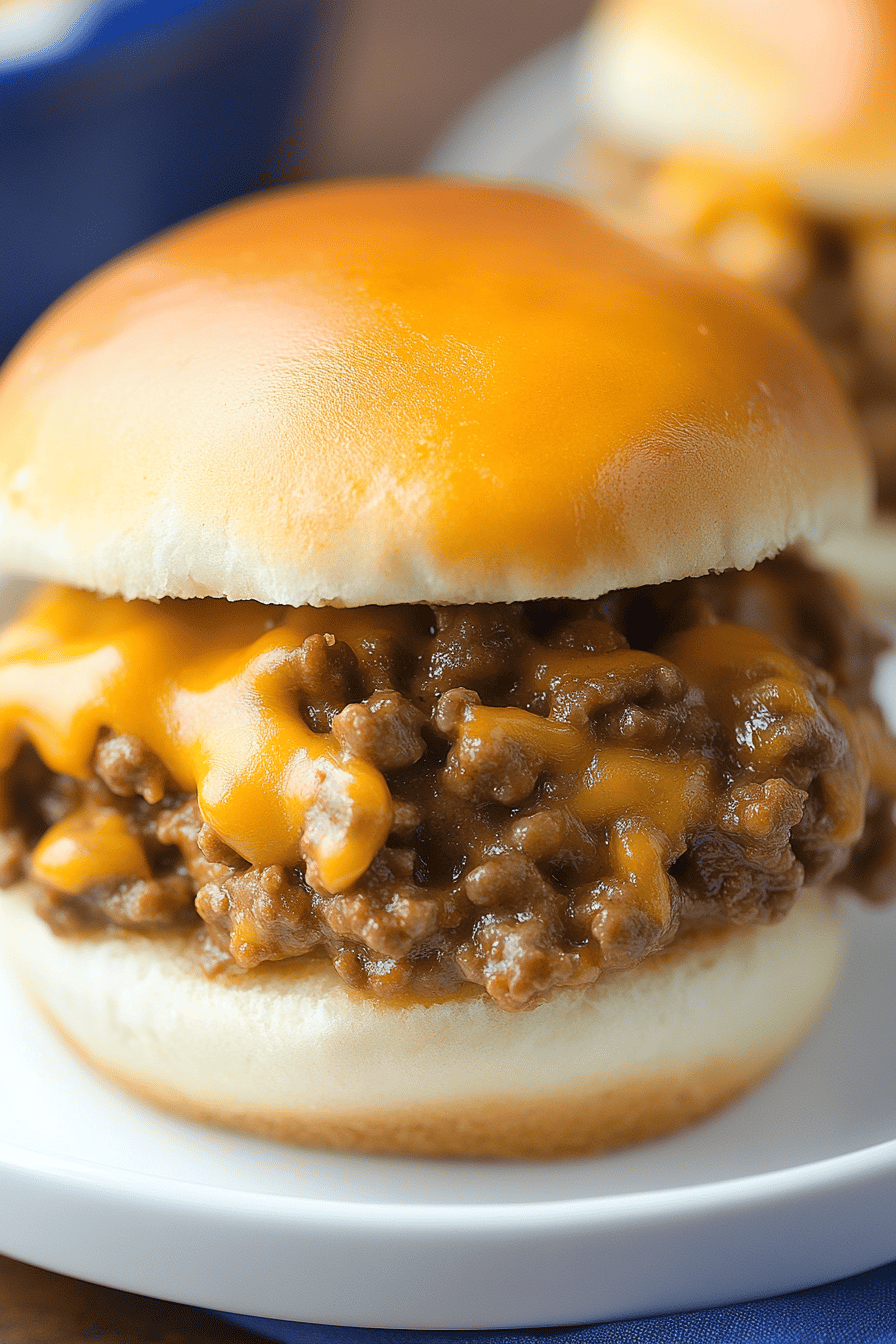 Cheesy Sloppy Joes slice on plate showing perfect texture and swirl pattern