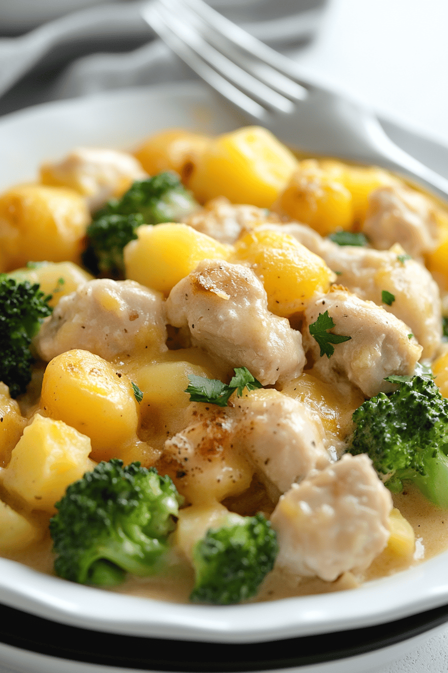 Chicken Broccoli Potato Casserole ingredients organized and measured on kitchen counter