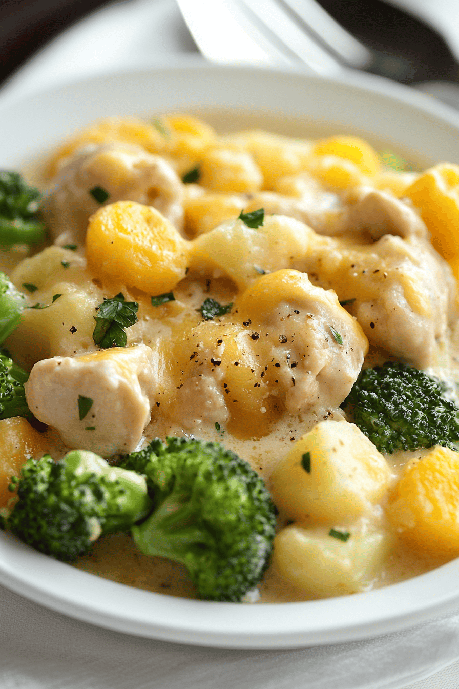 Chicken Broccoli Potato Casserole slice on plate showing perfect texture and swirl pattern