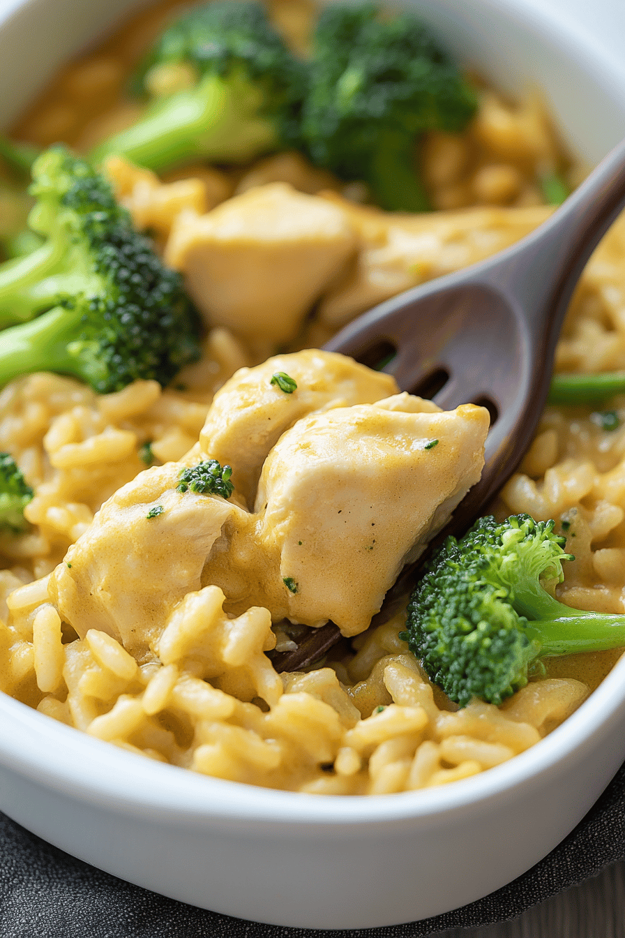 Chicken Broccoli Rice Casserole final dish beautifully presented and ready to serve