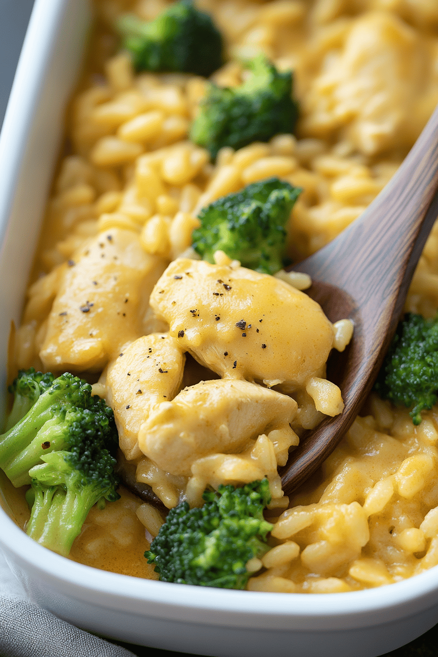 Chicken Broccoli Rice Casserole slice on plate showing perfect texture and swirl pattern
