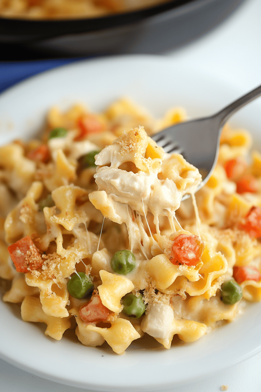 Chicken Noodle Casserole slice on plate showing perfect texture and swirl pattern