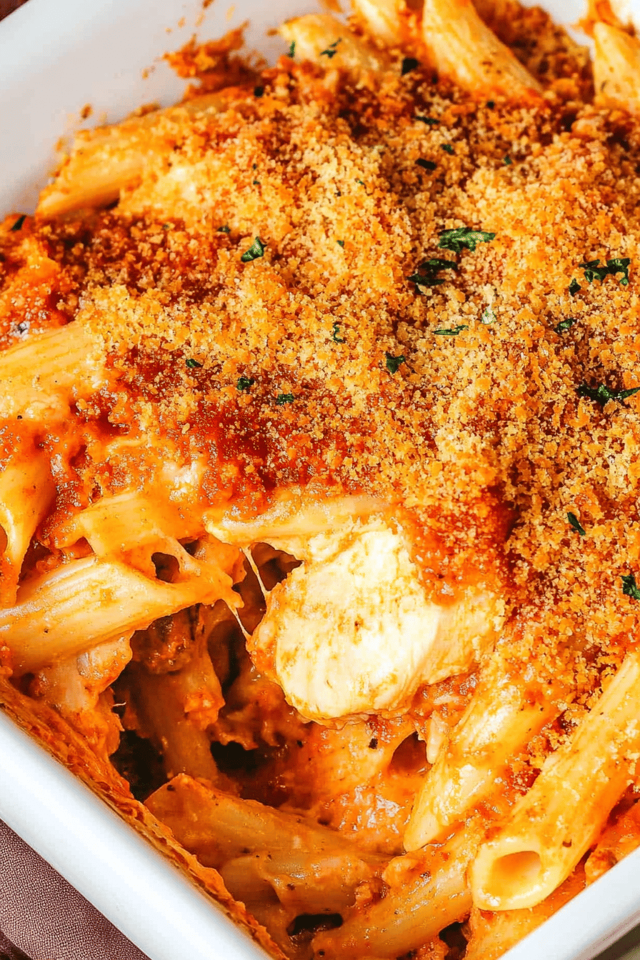 Chicken Parmesan Pasta Final Dish Presentation