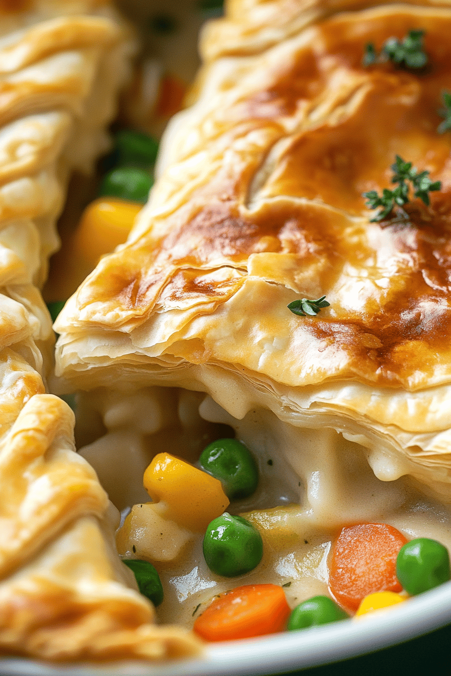 Chicken Pot Pie Phyllo Dough slice on plate showing perfect texture and swirl pattern