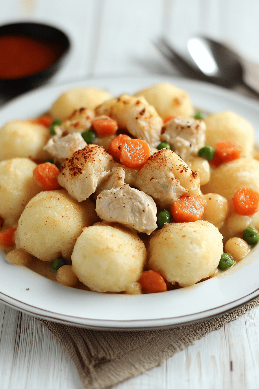 Chicken Pot Pie Tater Tot Casserole slice on plate showing perfect texture and swirl pattern