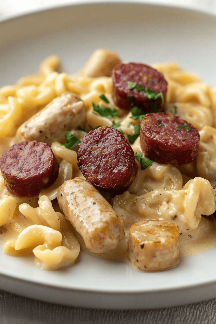 Chicken Sausage Alfredo Recipe final dish beautifully presented and ready to serve