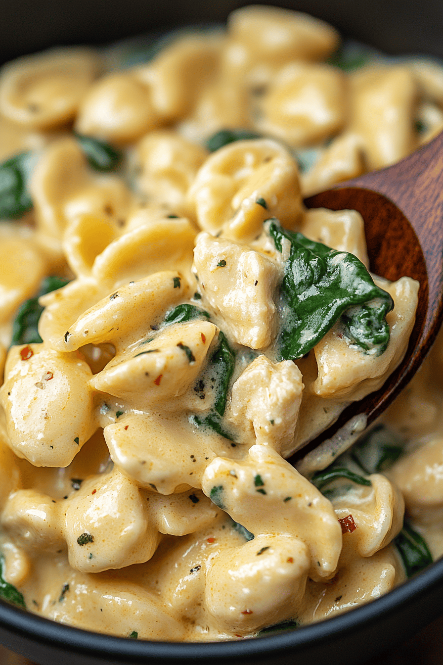 Chicken Spinach Alfredo final dish beautifully presented and ready to serve