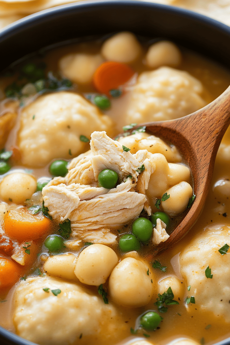 Chicken and Dumplings with Tortillas slice on plate showing perfect texture and swirl pattern