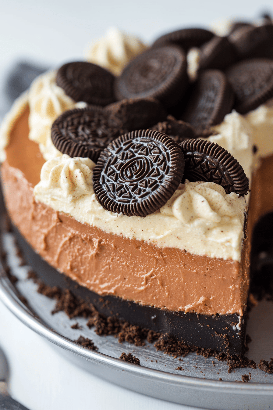 Chocolate Oreo Pie Recipe slice on plate showing perfect texture and swirl pattern