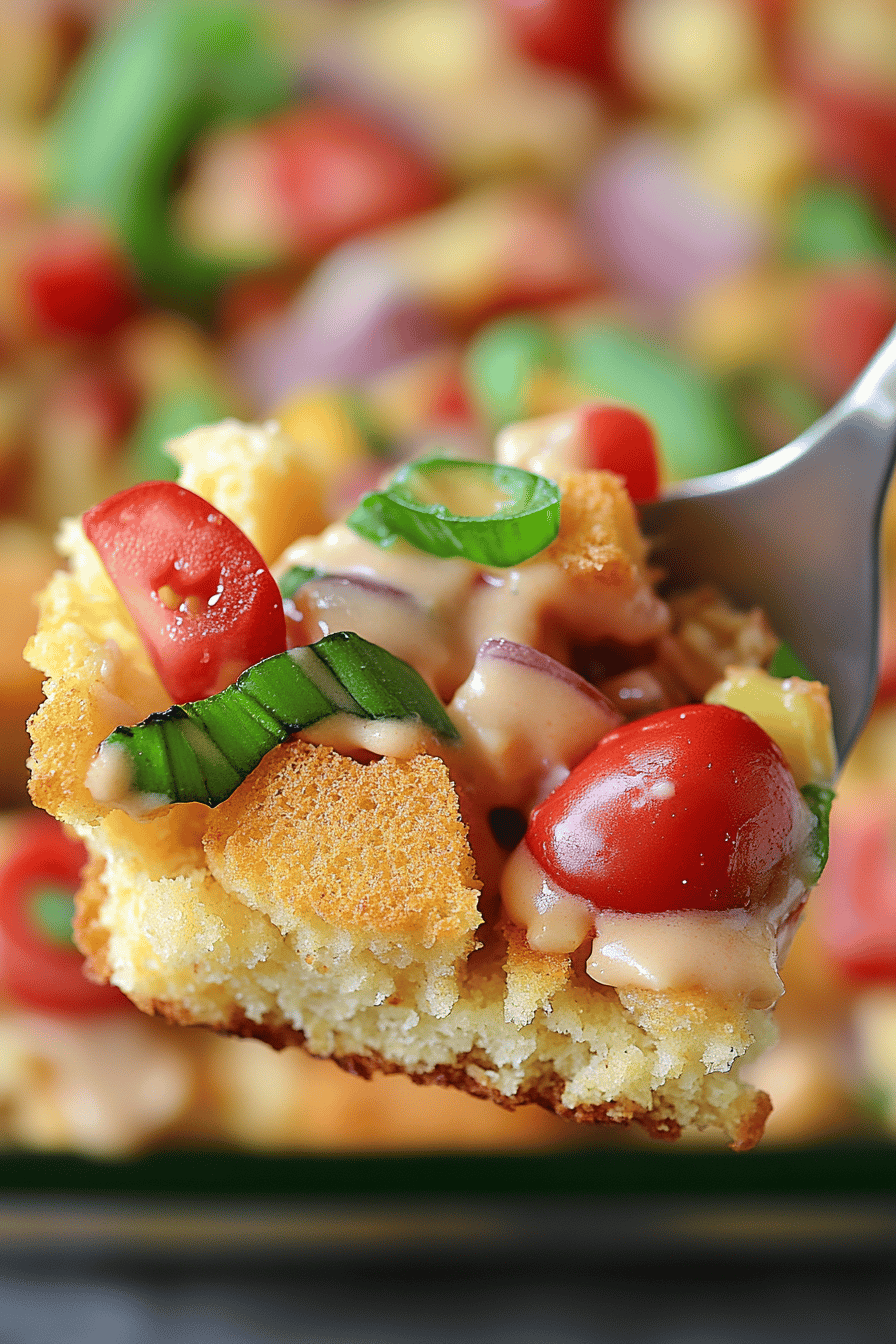 Cornbread Salad Recipe slice on plate showing perfect texture and swirl pattern