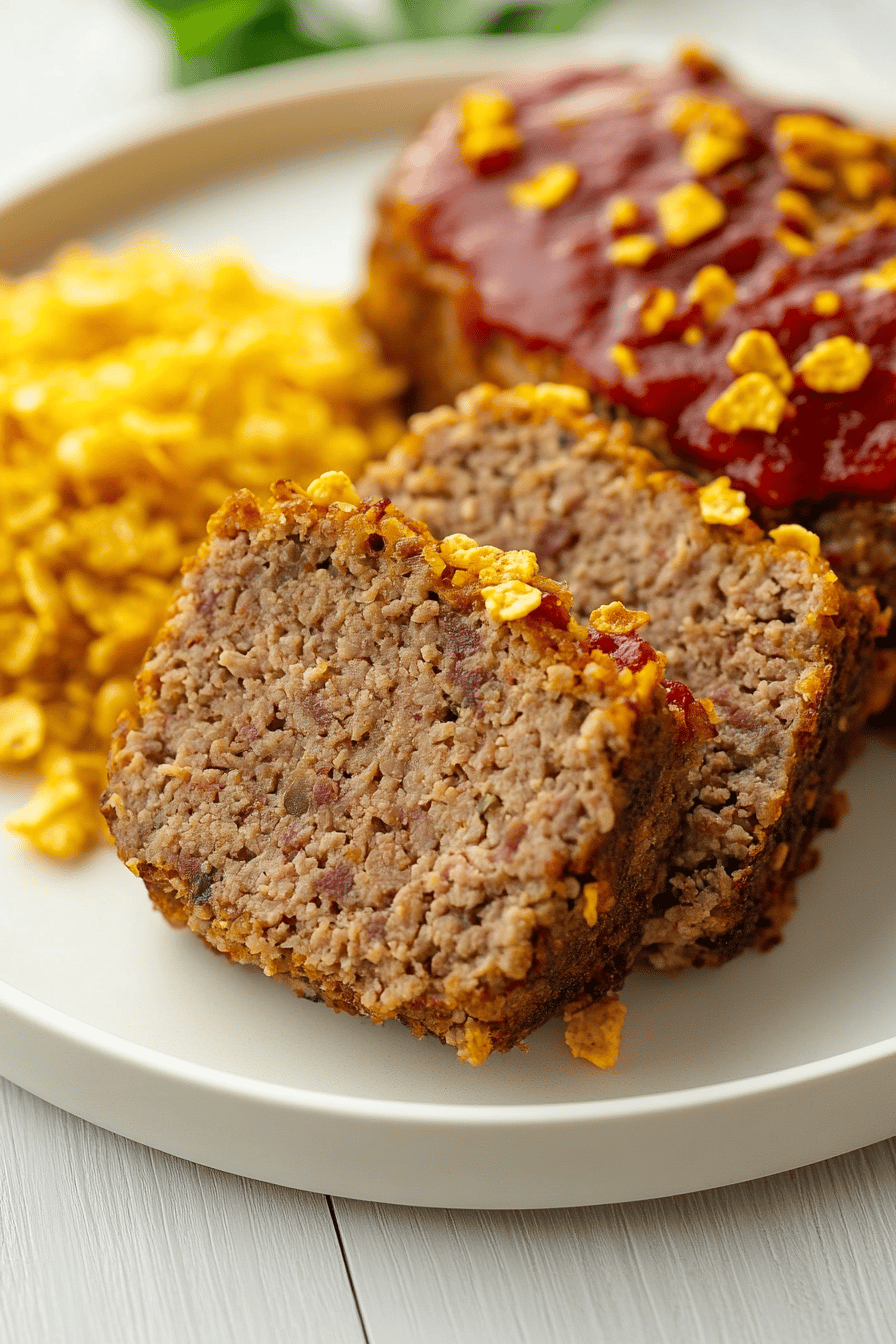 Cornflake Meatloaf Recipe ingredients organized and measured on kitchen counter