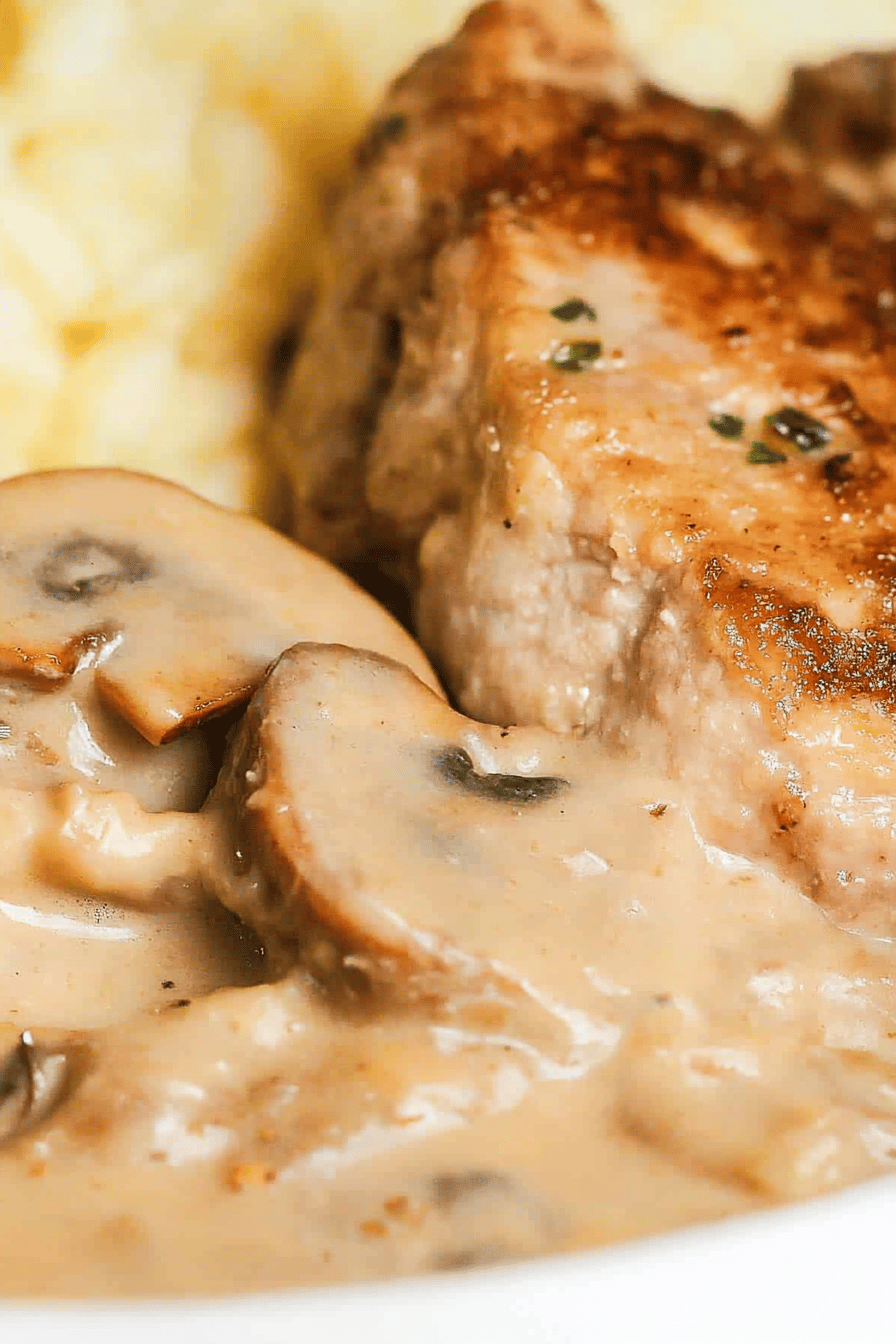 Cream of Mushroom Pork Chops Final Dish Presentation