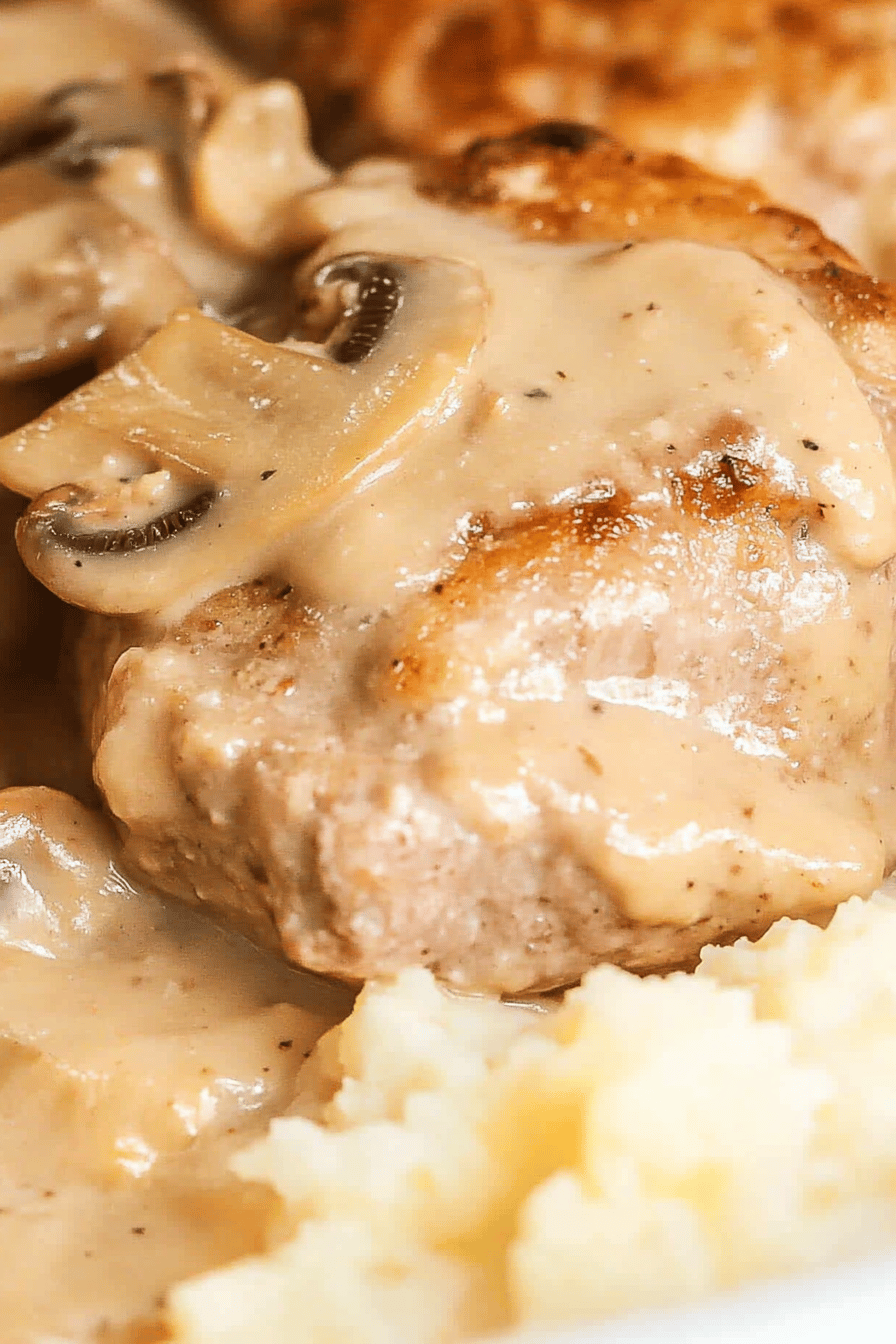 Cream of Mushroom Pork Chops Final Dish Presentation