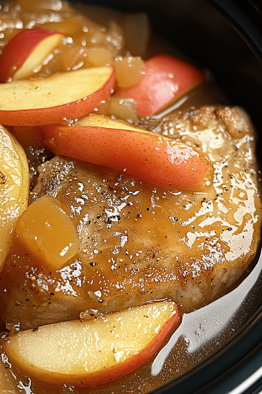 Crock Pot Apple Pork Chops final dish beautifully presented and ready to serve