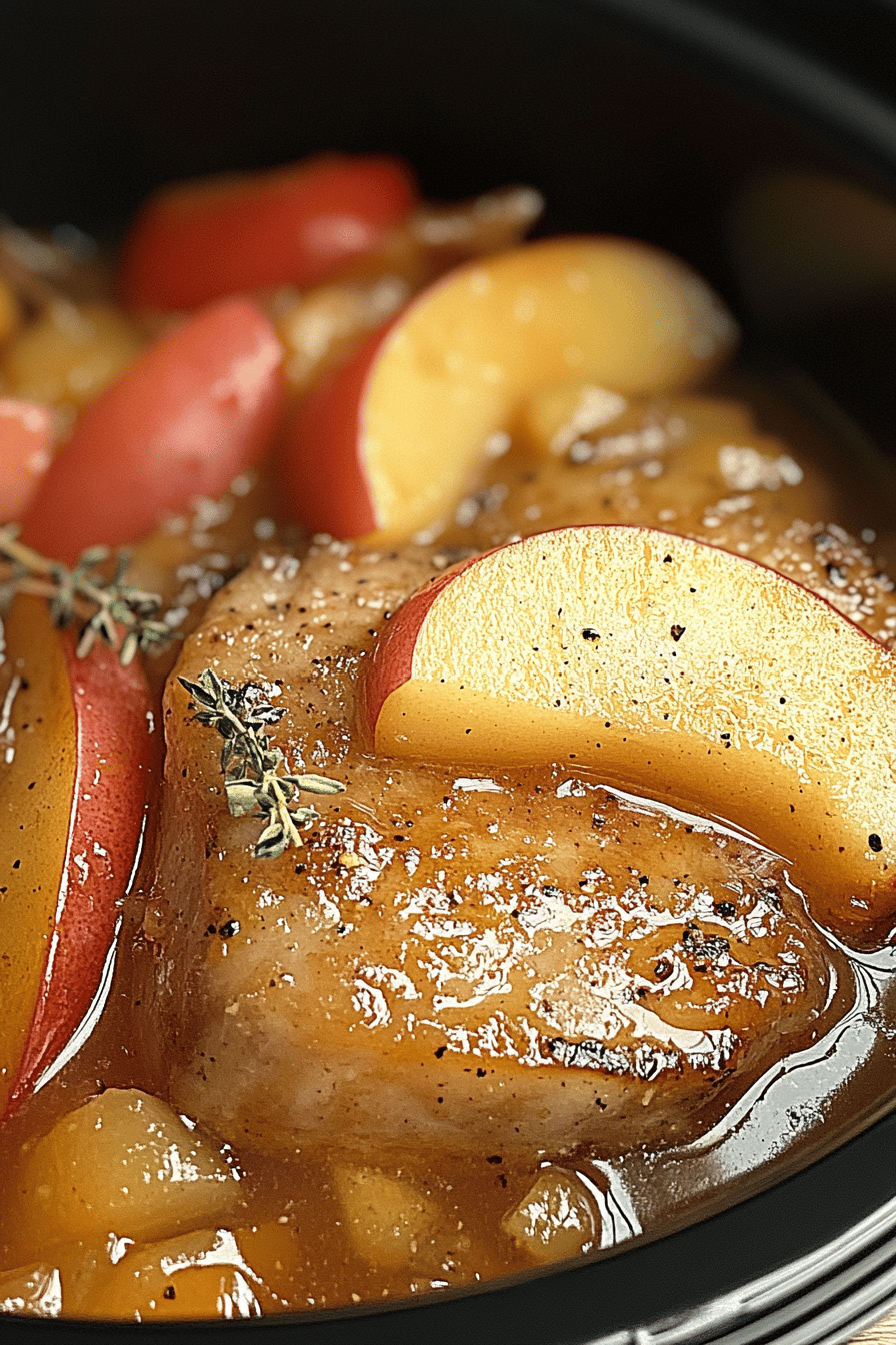 Crock Pot Apple Pork Chops slice on plate showing perfect texture and swirl pattern