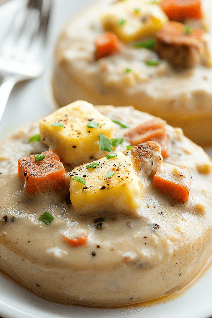 Crock-Pot Chicken à la King slice on plate showing perfect texture and swirl pattern