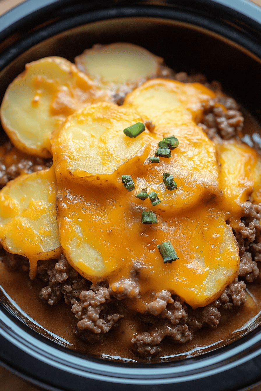Crock-Pot Hamburger Potato Casserole final dish beautifully presented and ready to serve