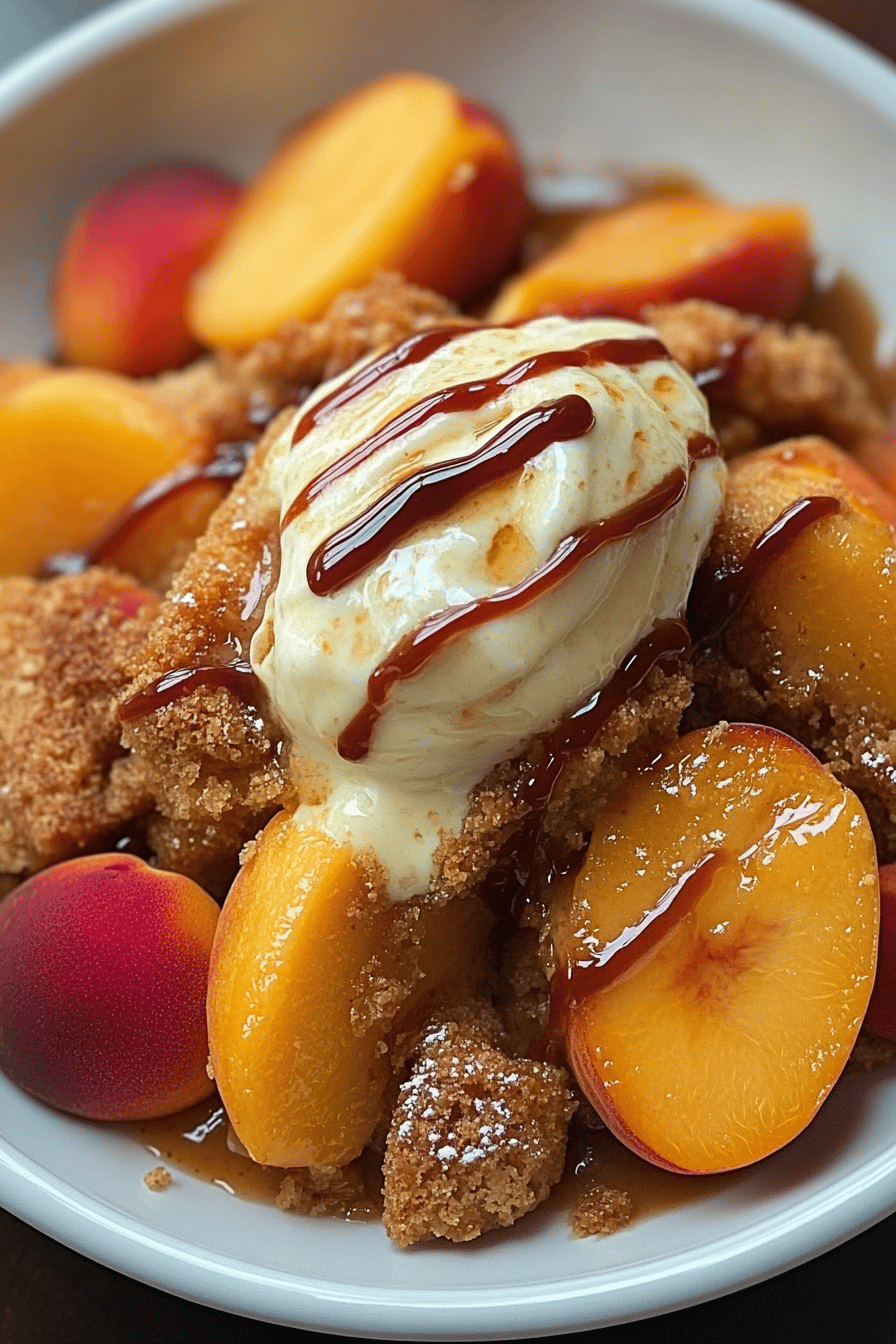 Crock-Pot Peach Cobbler final dish beautifully presented and ready to serve