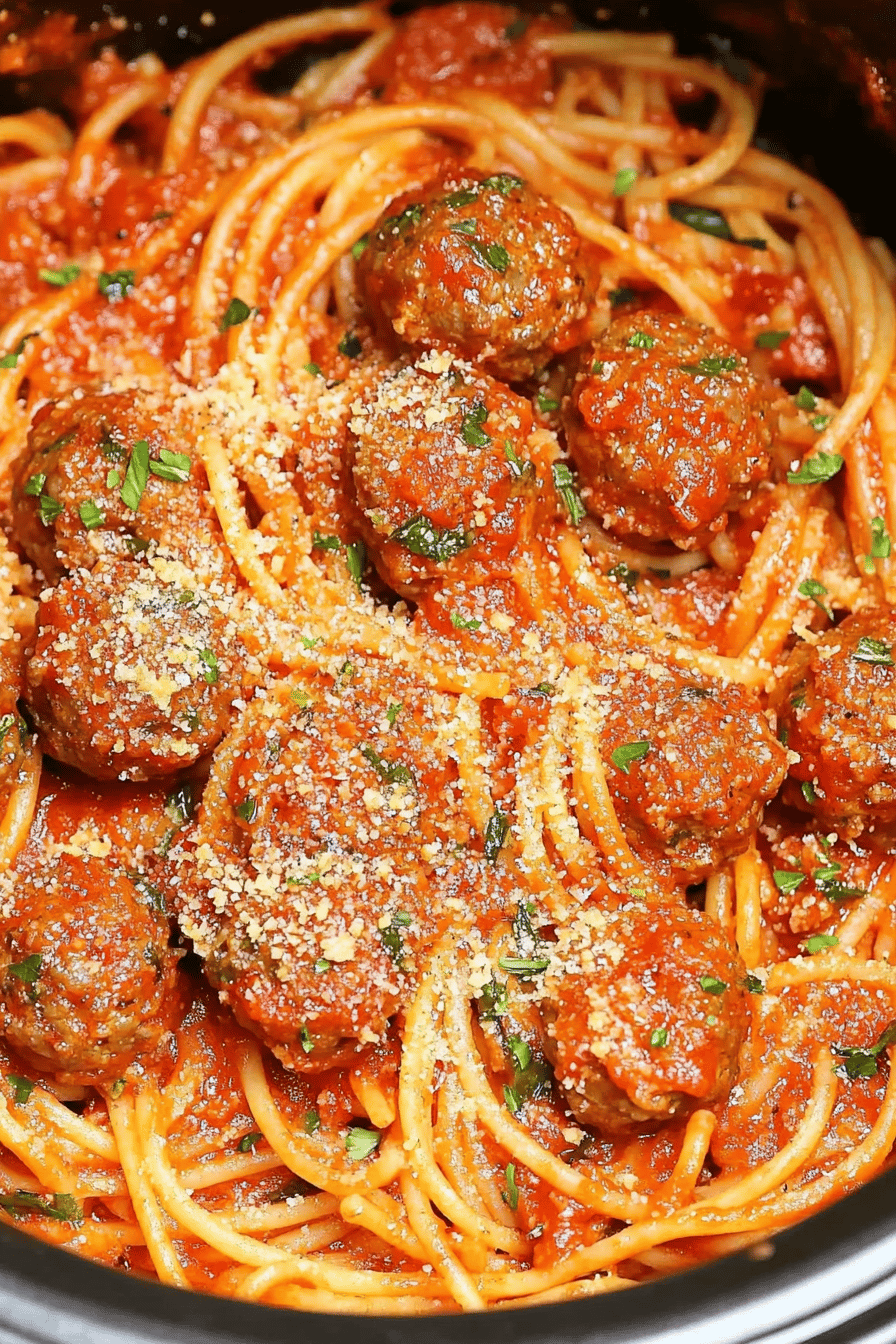 Crock-Pot Spaghetti and Meatballs Final Dish Presentation