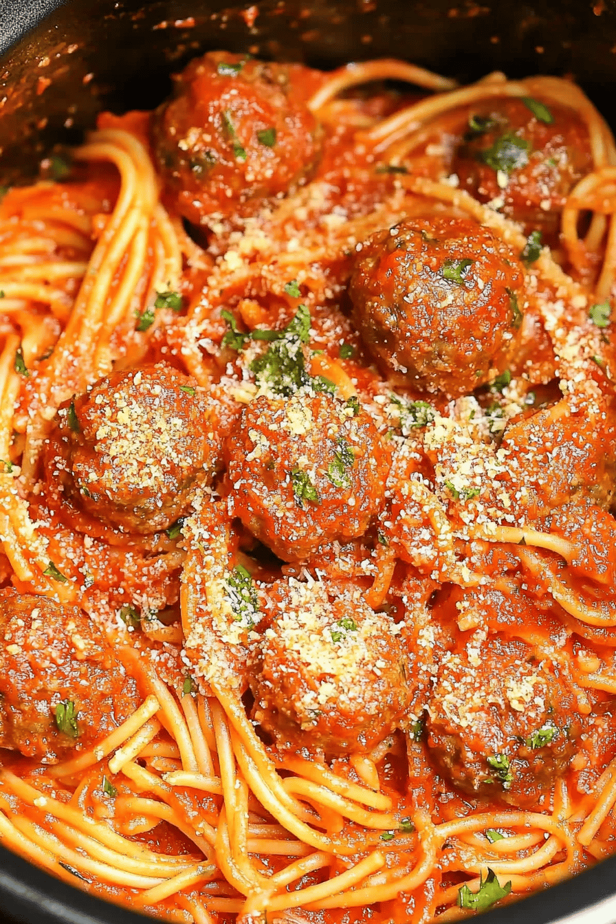 Crock-Pot Spaghetti and Meatballs Final Dish Presentation