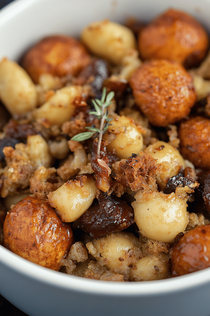 Crock Pot Stuffing final dish beautifully presented and ready to serve