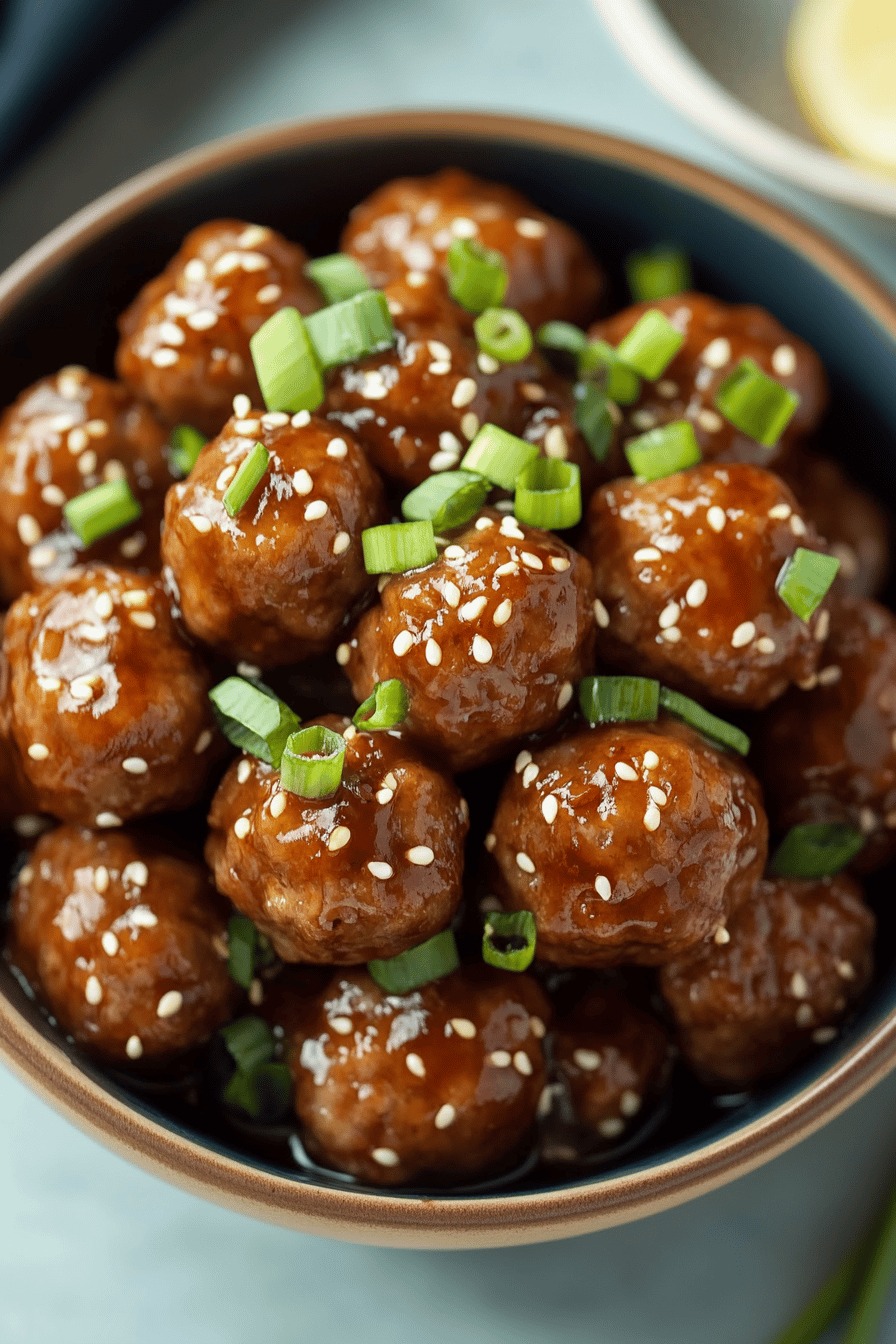 Crock-Pot Teriyaki Meatballs slice on plate showing perfect texture and swirl pattern