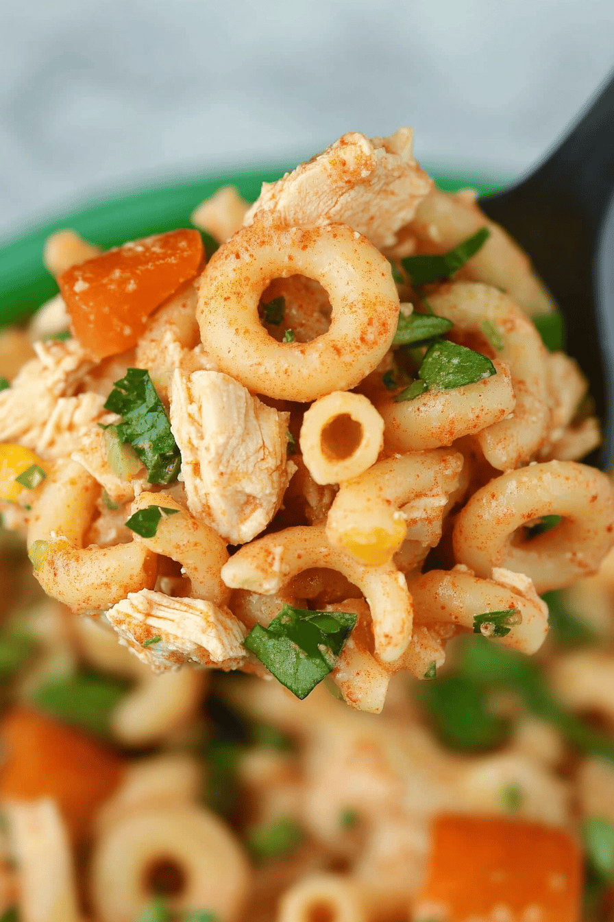 Doritos Chicken Pasta Salad ingredients organized and measured on kitchen counter
