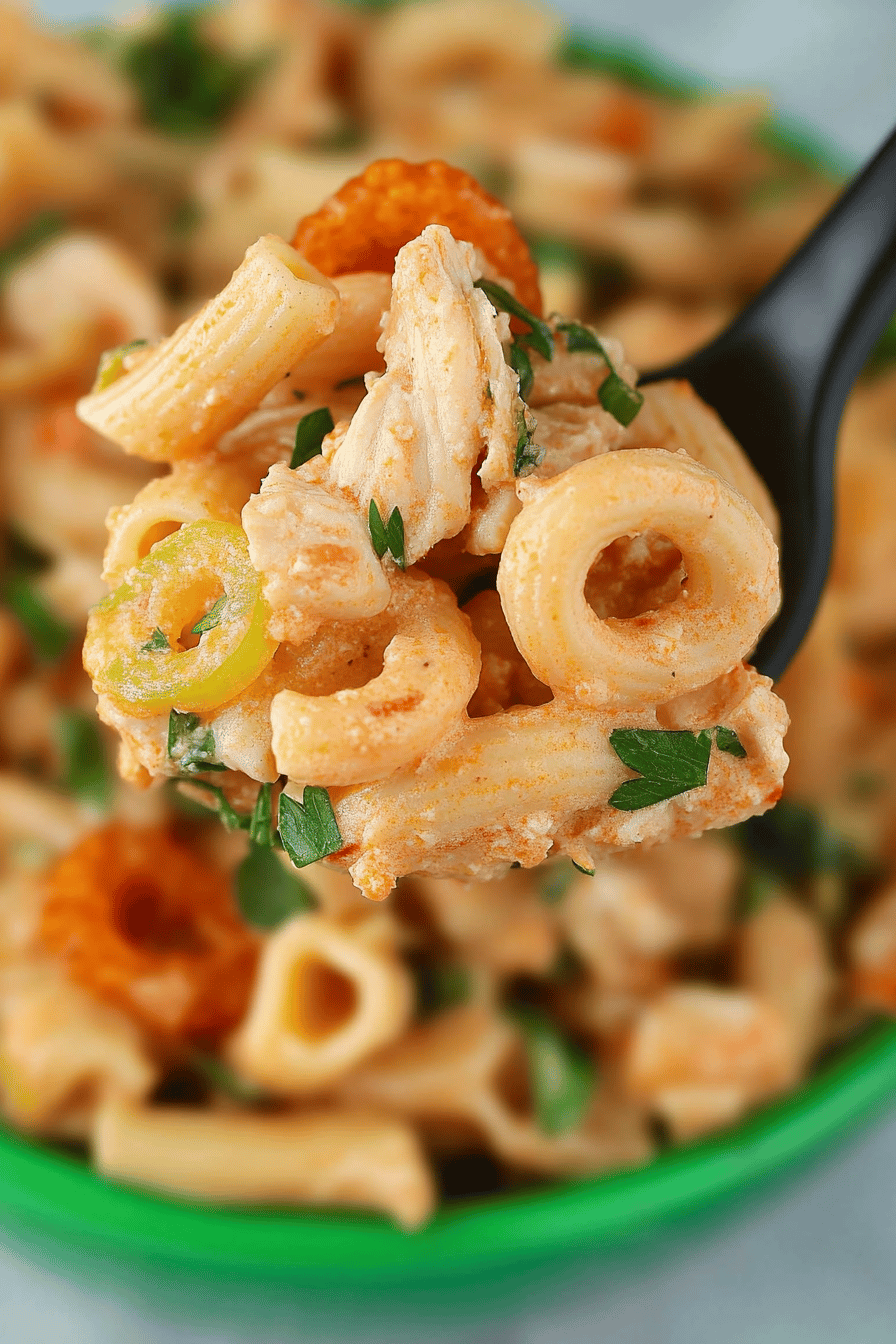 Doritos Chicken Pasta Salad slice on plate showing perfect texture and swirl pattern