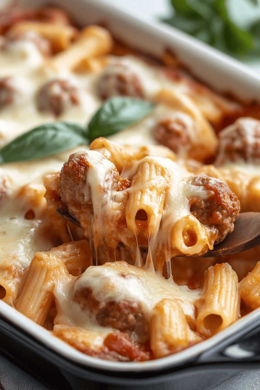 Dump Bake Meatball Casserole final dish beautifully presented and ready to serve