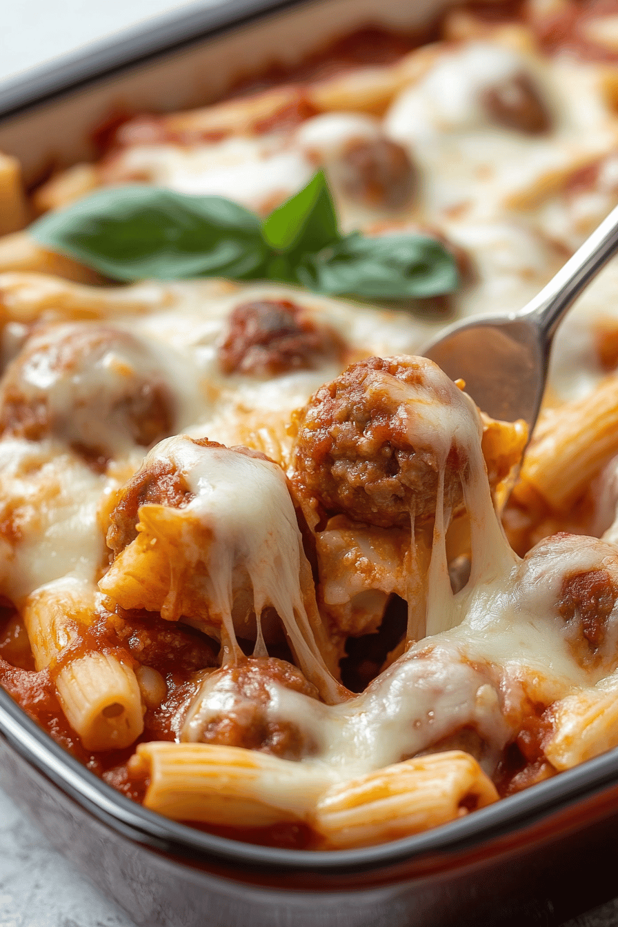 Dump Bake Meatball Casserole slice on plate showing perfect texture and swirl pattern