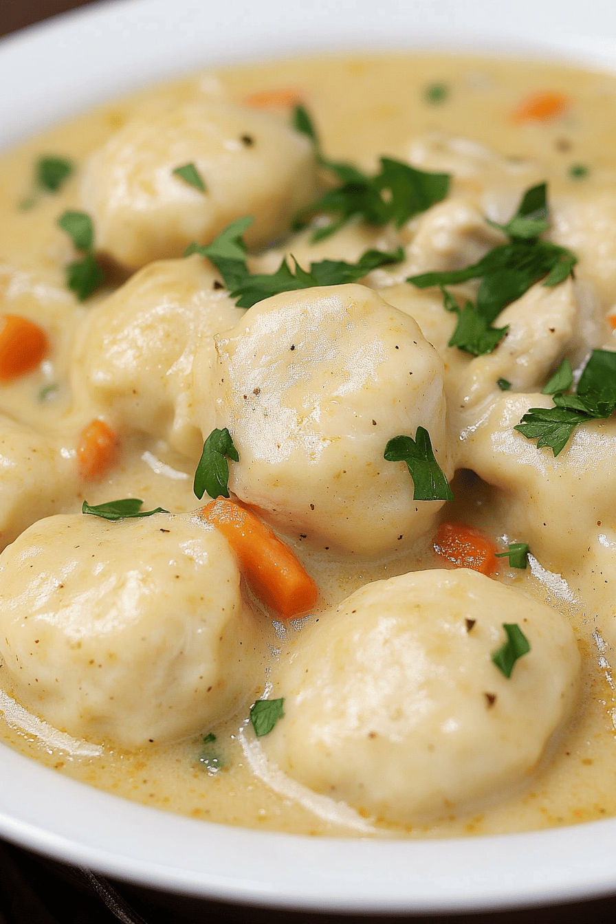 Dutch Oven Chicken and Dumplings slice on plate showing perfect texture and swirl pattern