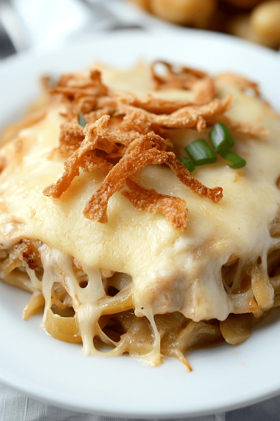 French Onion Chicken Casserole final dish beautifully presented and ready to serve