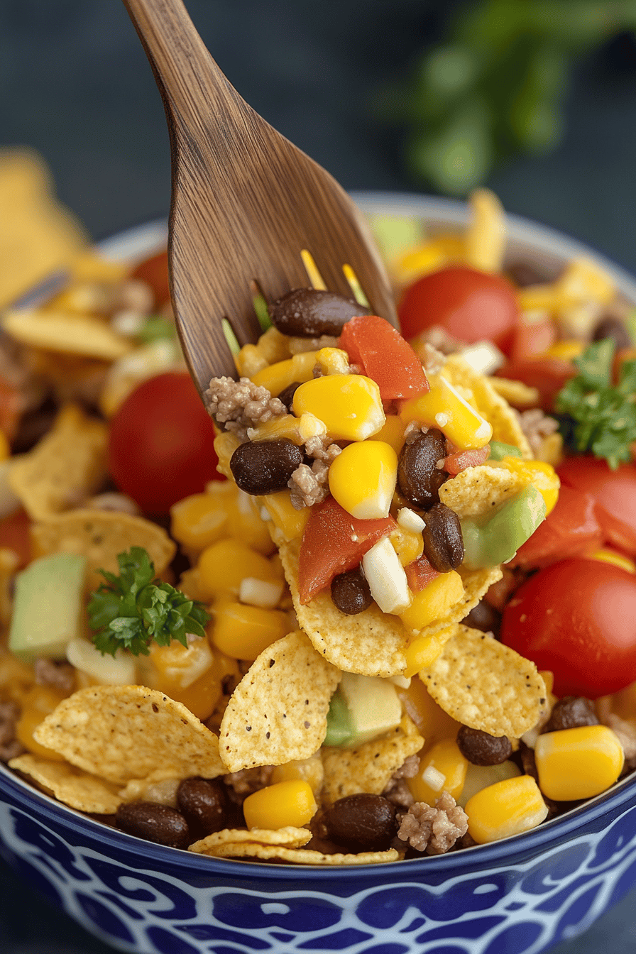 Frito-Taco Salad ingredients organized and measured on kitchen counter