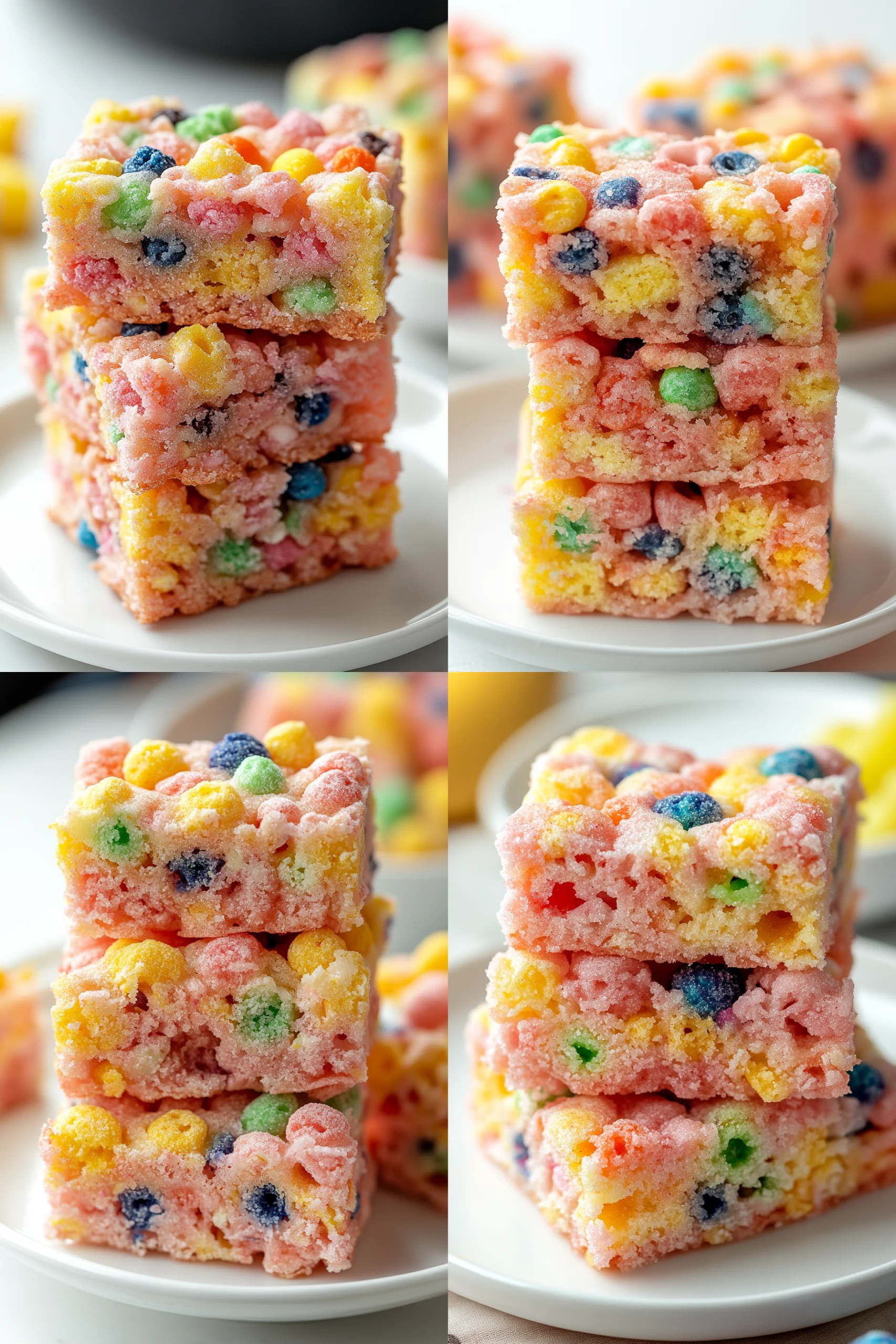 Fruity Pebbles Treats slice on plate showing perfect texture and swirl pattern