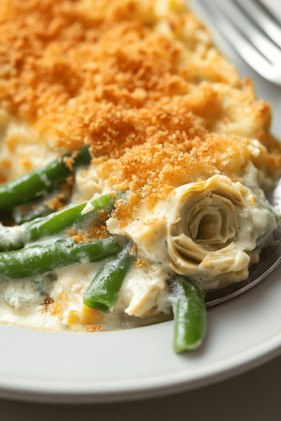 Green Bean Artichoke Casserole Recipe ingredients organized and measured on kitchen counter