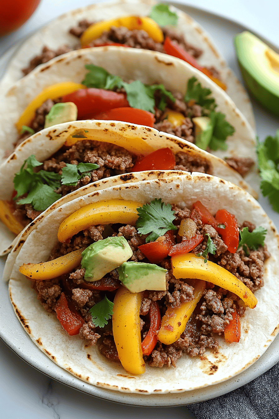 Ground Beef Fajitas ingredients organized and measured on kitchen counter