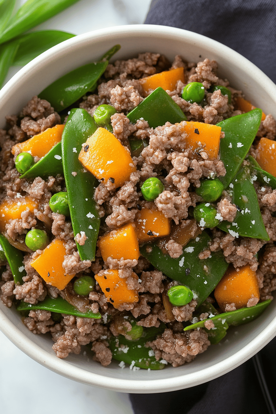 Ground Beef Stir-Fry ingredients organized and measured on kitchen counter