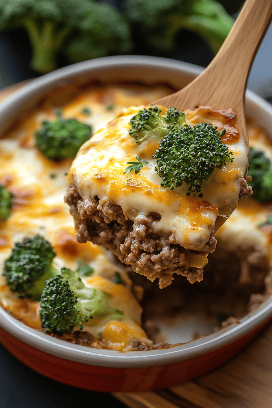 Ground Beef and Broccoli Casserole final dish beautifully presented and ready to serve