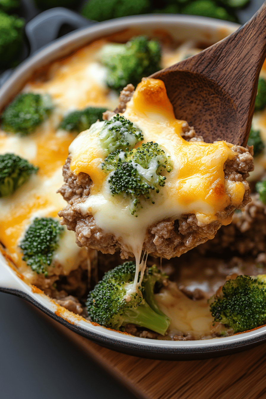 Ground Beef and Broccoli Casserole slice on plate showing perfect texture and swirl pattern