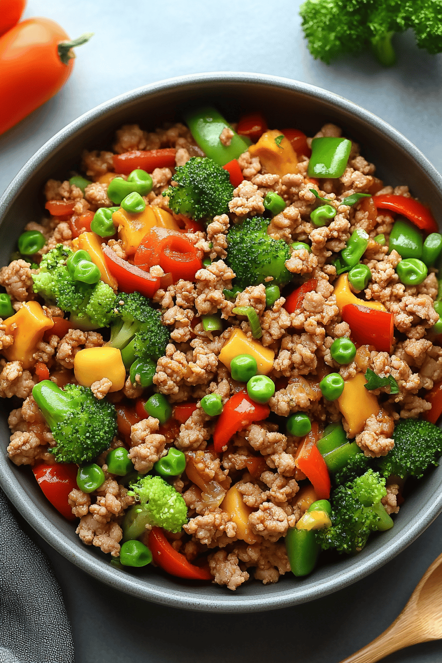 Ground Turkey Stir Fry ingredients organized and measured on kitchen counter