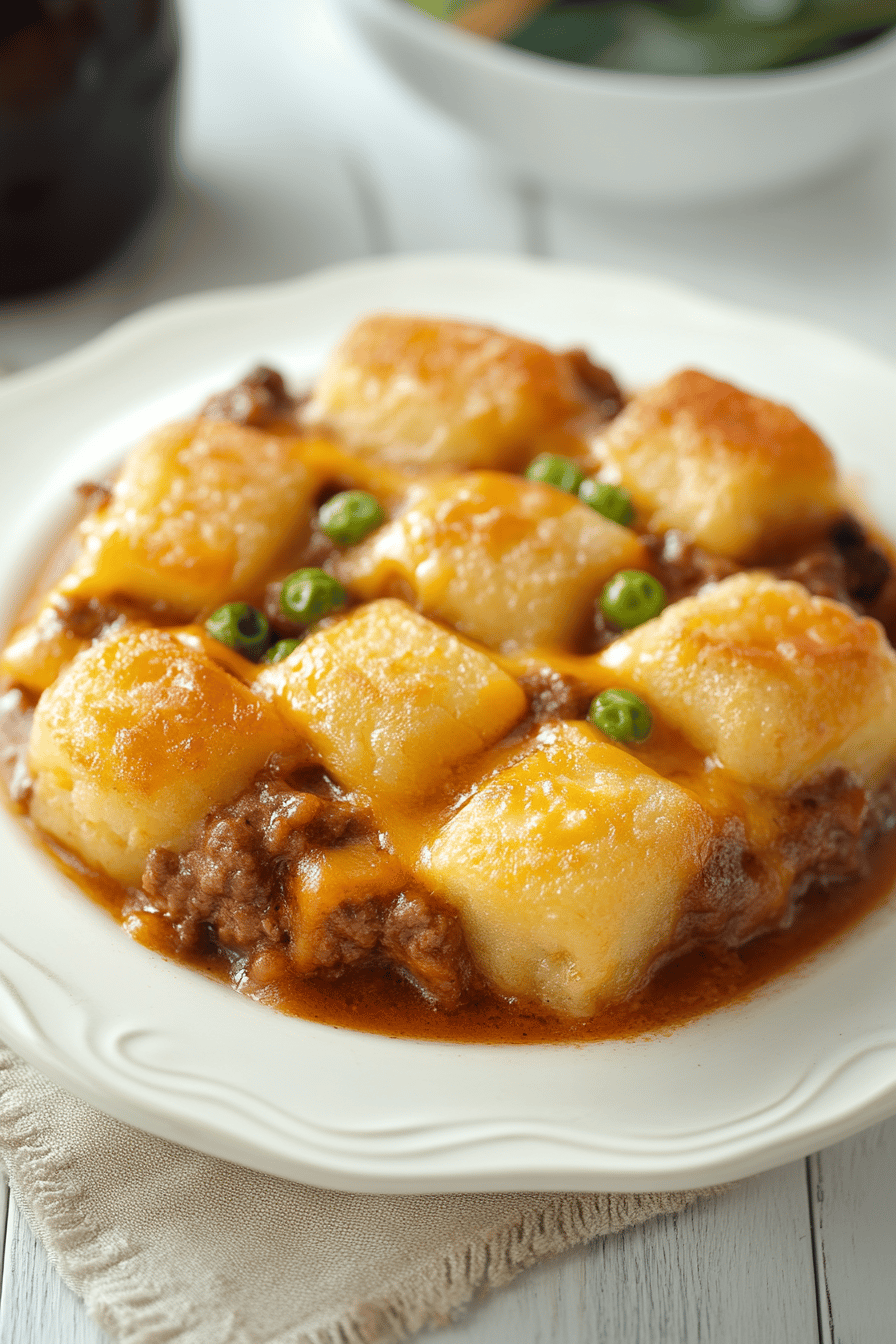 Hamburger Tater Tot Casserole final dish beautifully presented and ready to serve