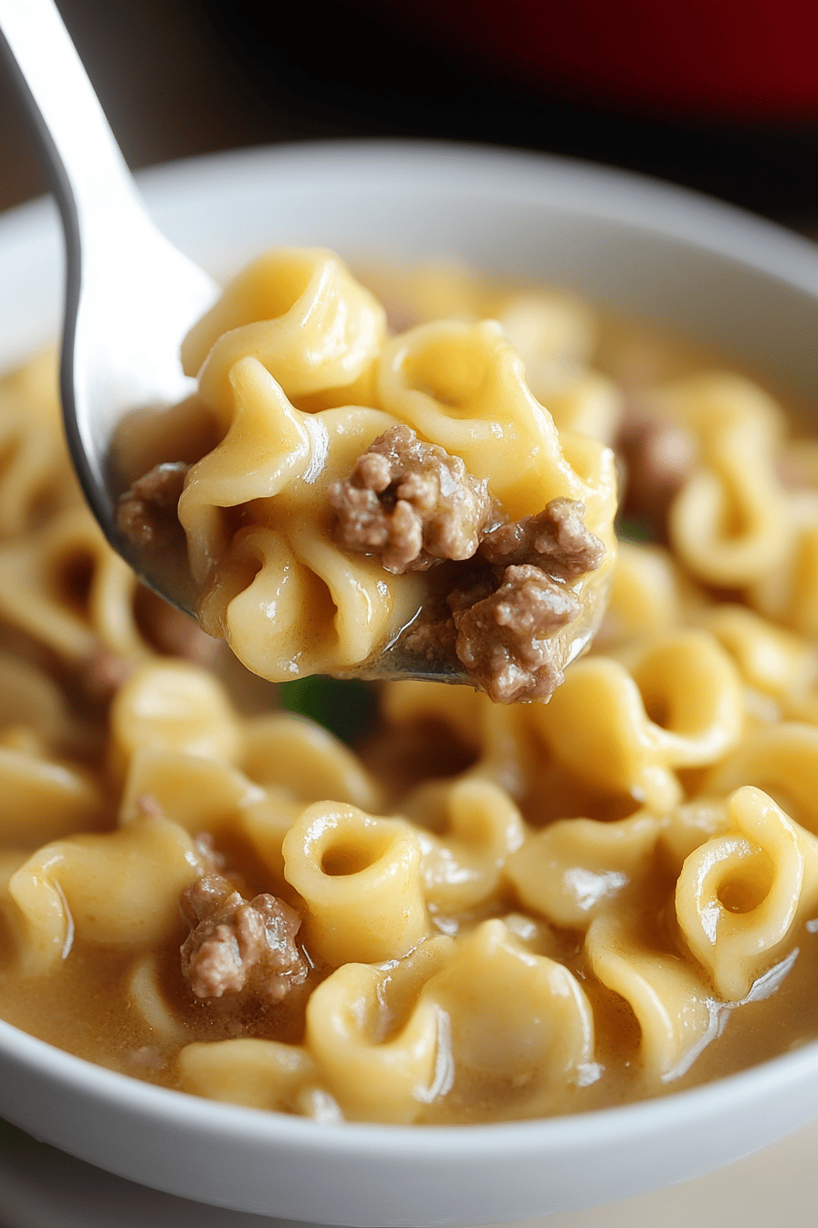 Instant Pot Ground Beef Noodles final dish beautifully presented and ready to serve