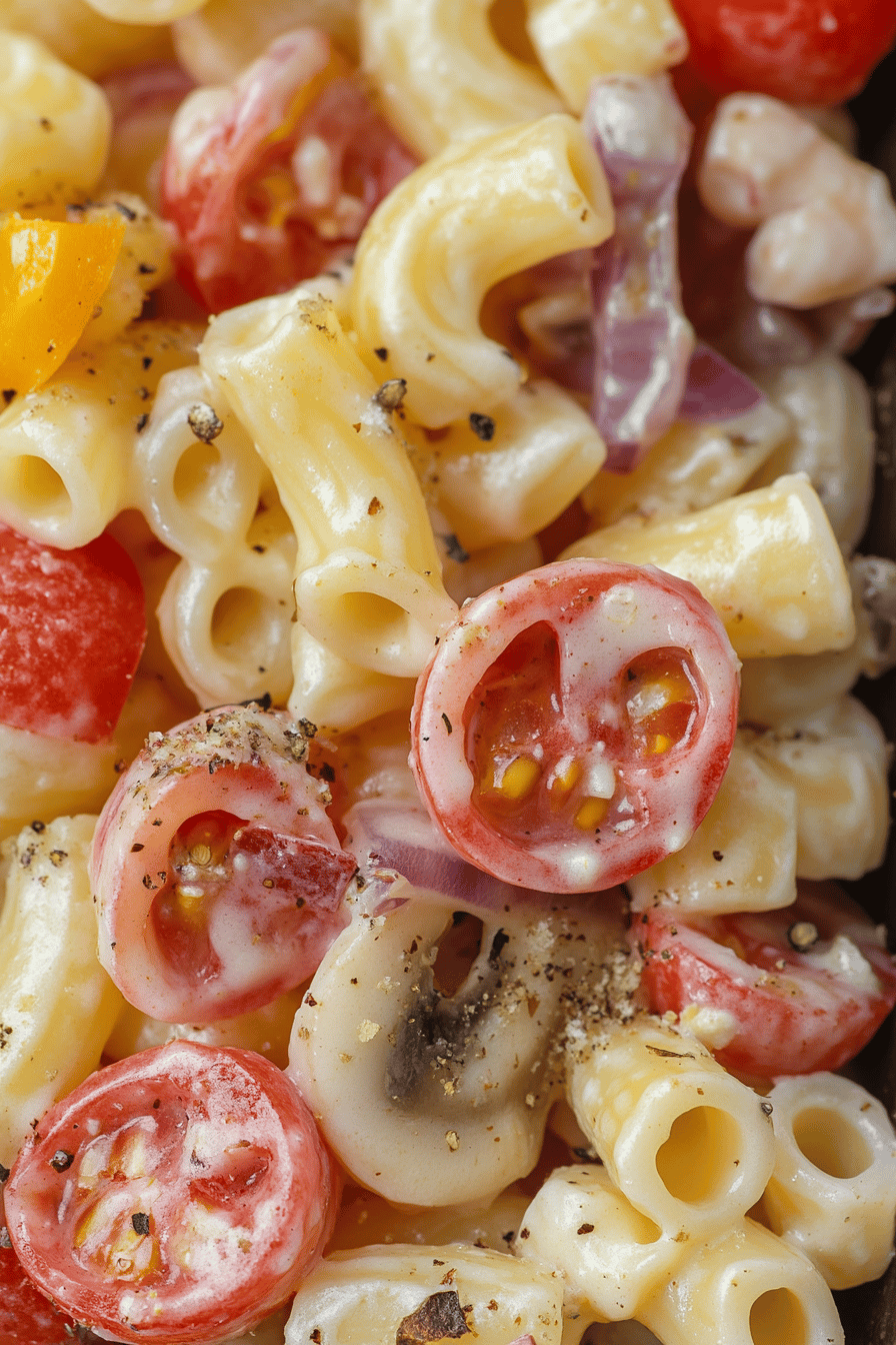 Italian Pasta Salad Ingredients slice on plate showing perfect texture and swirl pattern