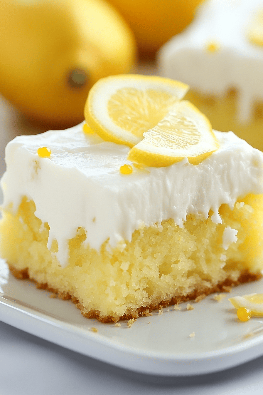 Lemon Poke Cake final dish beautifully presented and ready to serve